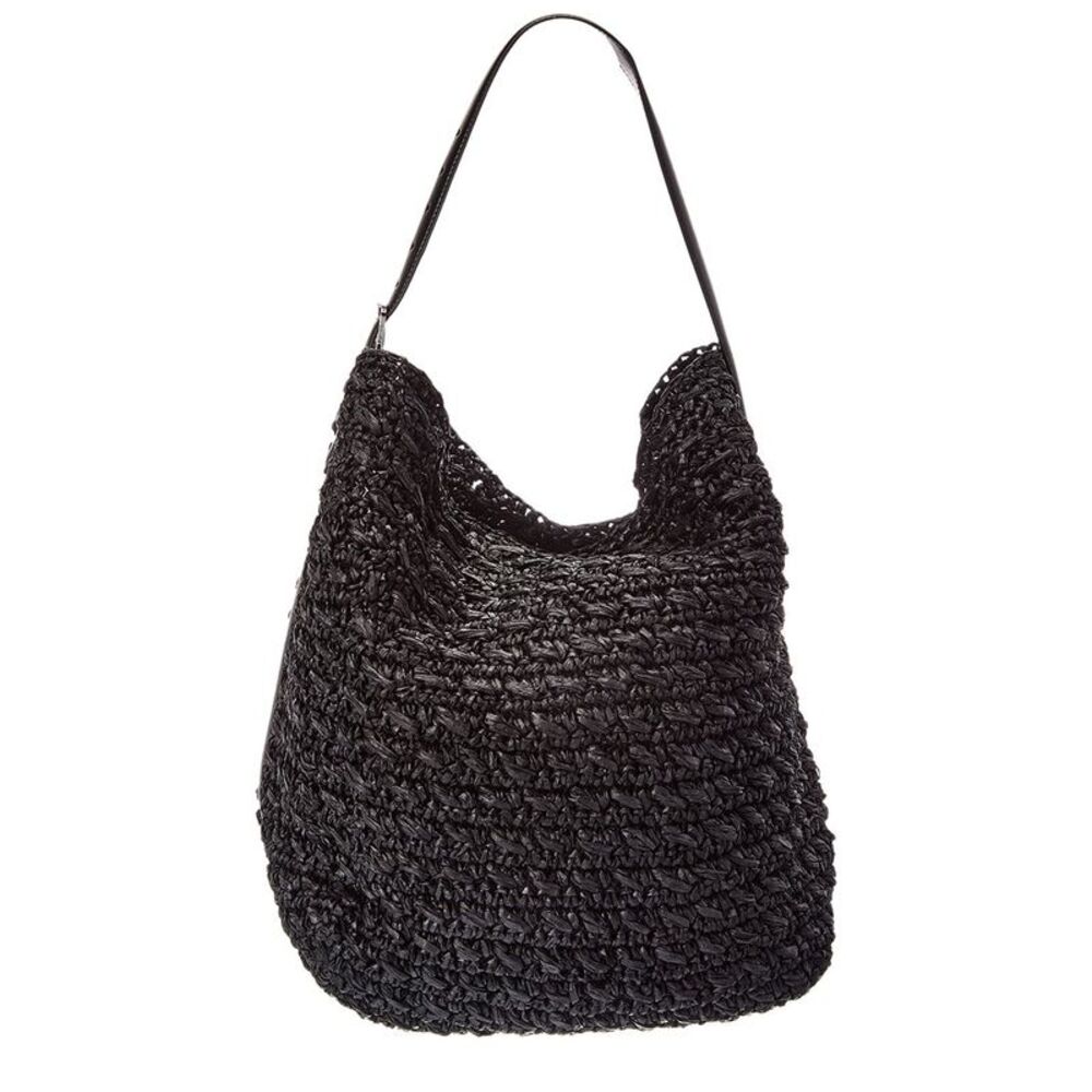 Toteme Straw & Leather Tote, Black